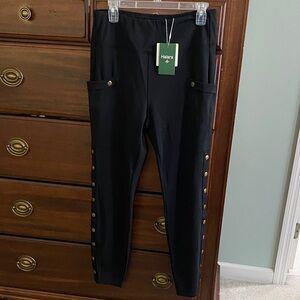 HALARA Black Leggings with Gold Button Details